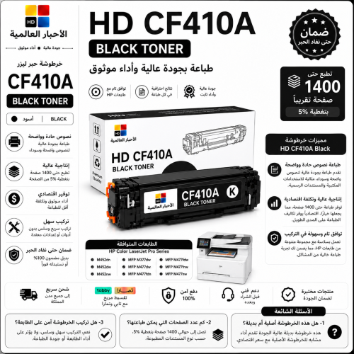 خرطوشة حبر ليزر HD CF410A أسود بديلة متوافقة مع طا...