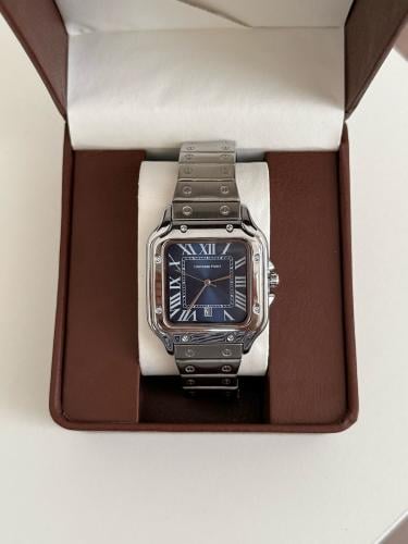 ساعة رجالي فضي - ميناء ازرق ارقام لاتينية