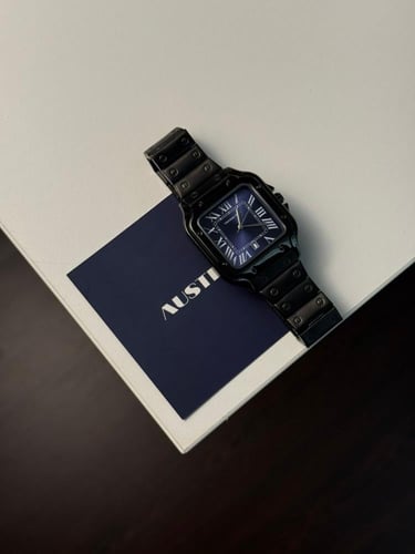 ساعة رجالي اسود - ميناء ازرق ارقام لاتينية