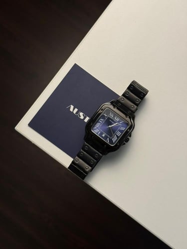 ساعة رجالي اسود - ميناء ازرق ارقام لاتينية