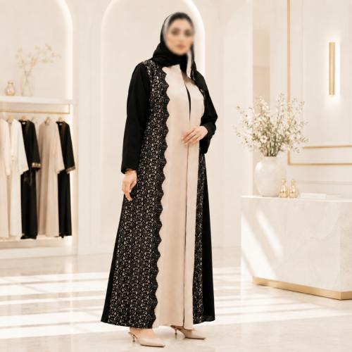 عباية بليزر كلوش كتان كوري بلونين مع تداخلات دانتي...