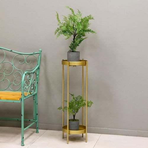 حوض زرع مع ستاند حديد ذهبي