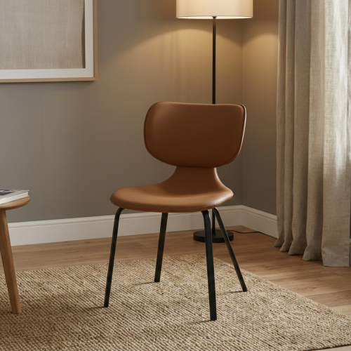 Modern dining chair - luxurious leather in camel b...