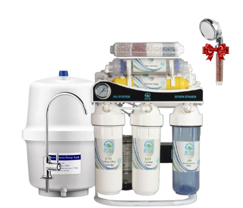 جهاز تحلية 7 مراحل مع قاعدة وساعة ضغط + شاور دش مح...