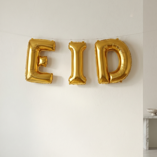 بالون يشكل كلمة Eid لون ذهبي