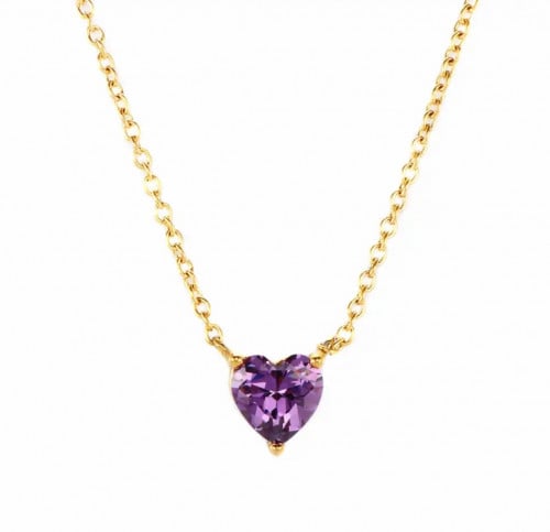 قلادة ذهبية على شكل قلب مزينة بكريستاله باللون الب...