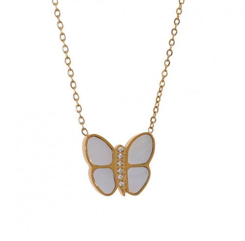 قلادة ذهبيه على شكل فراشه مرصعه بالكريستال