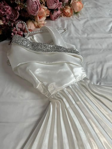 فستان سهرة أبيض ميكادو لمعة فخم