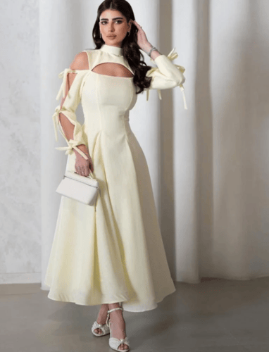 فستان سهرة ناعم وردي واصفر من كيوتشي