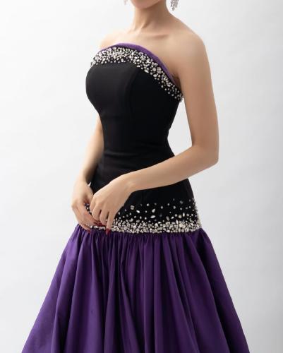 فستان سهرة أسود موف مرصع كريستال فاخر