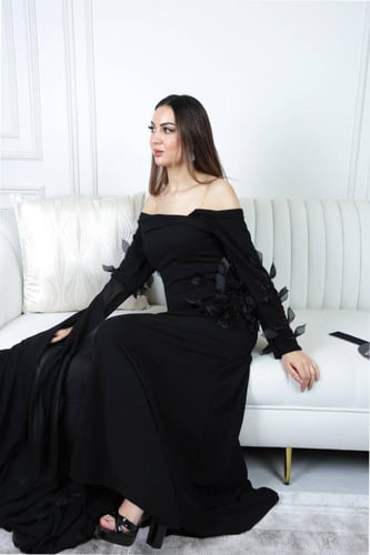 فستان سهرة أسود كريب فاخر من Cutecci – شحن سريع وخ...