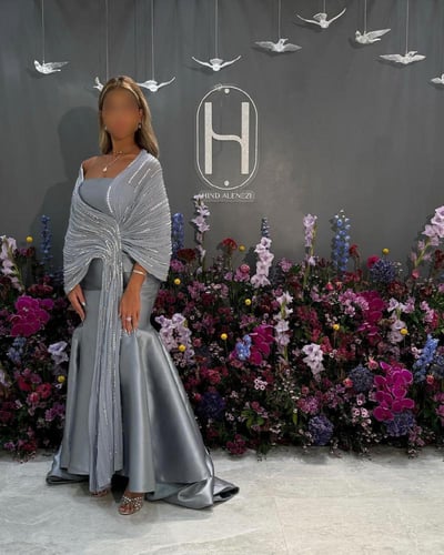 فستان رصاصي فاتح ميكادو دبل كلوش مع تل