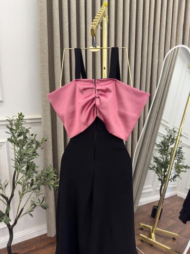 فستان فيونكة كبيرة اسود ميد أنيق