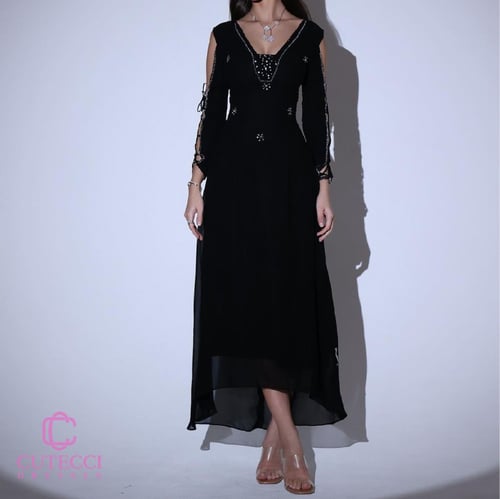 فستان سهرة اسود مطرز أنيق