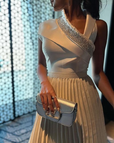 فستان سهرة أبيض ميكادو لمعة فخم