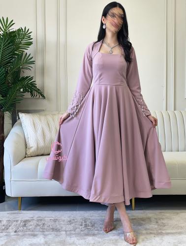 فستان ناعم انيق بأكمام مزينة باللولو | Cutecci