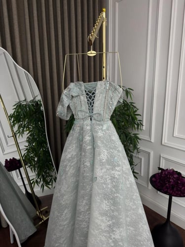 فستان سهرة ميكادو لؤلؤي مطرز فاخر