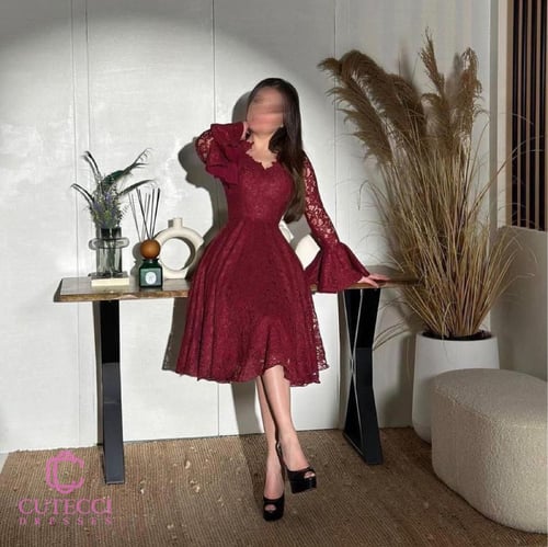 فستان سهرة عودي دانتيل قصير