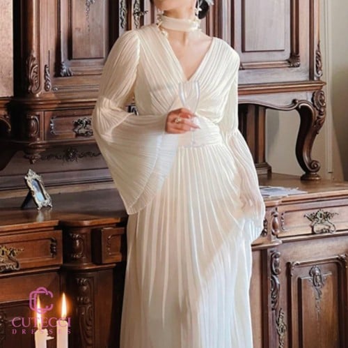 فستان سهرة ميدي كم واسع