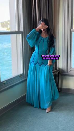 فستان سهرة سماوي شيفون فاخر