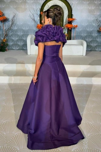 فستان سهرة موف بكشكش فاخر