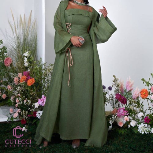 جلابيه زيتي بشت جزار برباط جانبي من كيوتشي