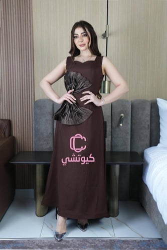 فستان سهرة بني بفيونكة شانتون
