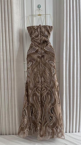 فستان سهرة شامبين مطرز ملكي فاخر