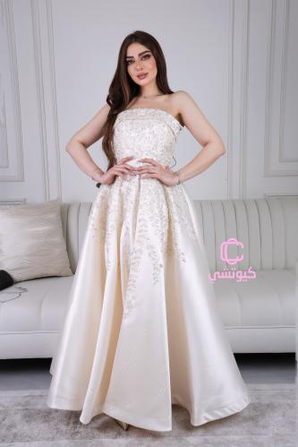 فستان سهرة سكري بأشرطة وتطريز أنيق من كيوتشي CUTEC...