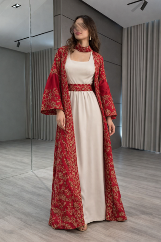 جلابية فخمة بيج مع بشت مناسبات