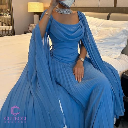 فستان سهرة سماوي شيفون ملكي