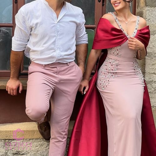 فستان سهرة مطرز كريستال بألوان أنثوية