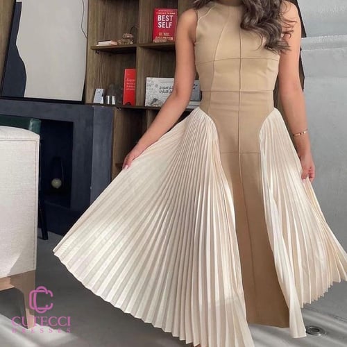 فستان سهرة بيج ميدي راقي بدون أكمام من Cutecci | أ...