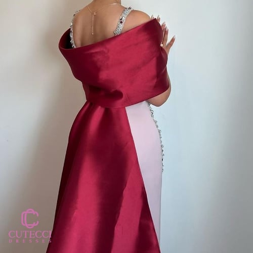 فستان سهرة مطرز كريستال بألوان أنثوية