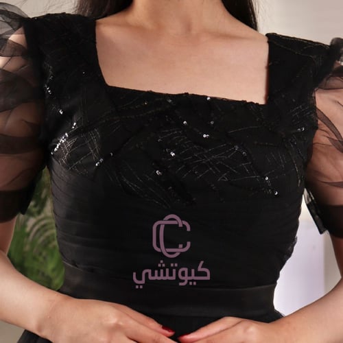 فستان سهرة أسود صدر قماش سهرة - ماركة كيوتشي CUTEC...