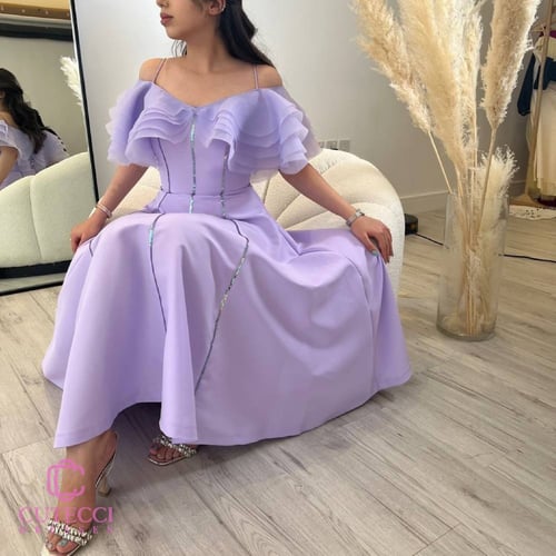 فستان سهرة موف بكسرات كريستال راقية | تصميم أنثوي...