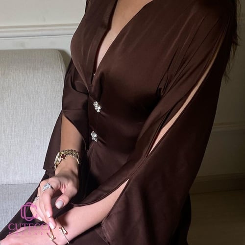 فستان بني ستان رقيق وناعم من كيوتشي