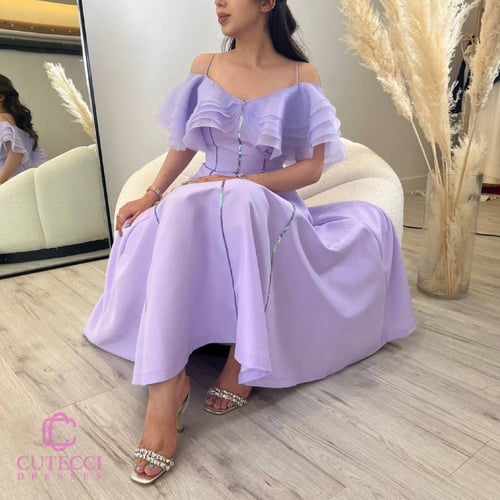 فستان سهرة موف بكسرات كريستال راقية | تصميم أنثوي...