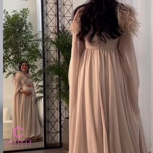 فستان سهرة بيج حوامل ملكي