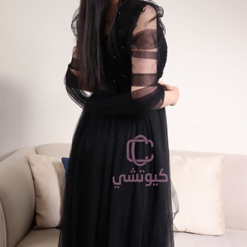 فستان سهرة أسود صدر قماش سهرة - ماركة كيوتشي CUTEC...