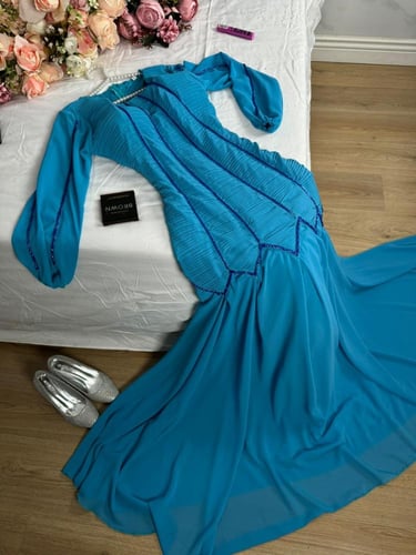 فستان سهرة سماوي شيفون فاخر