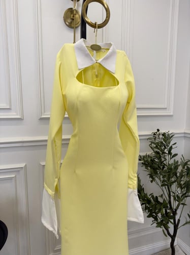 فستان سهرة ليموني بأكمام باربي أصلية | CUTECCI – ت...