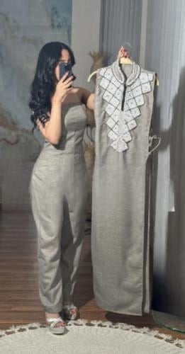 جلابية جمبسوت ربط بتطريز على الصدر