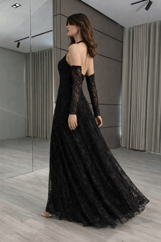 فستان اسود كلفه خرز راقي