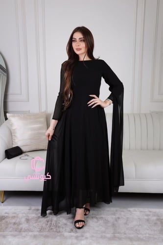 فستان أسود شيفون أنيق بأكمام واسعة