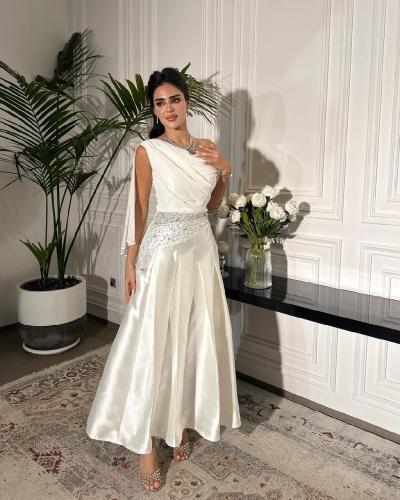 فستان سهرة ابيض ميكادو تطريز