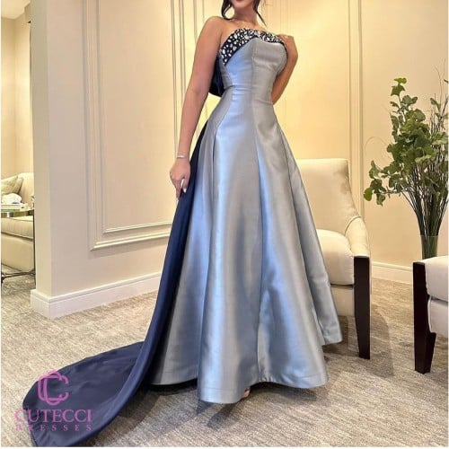 فستان سهرة رصاصي ميكادو فاخر | فساتين ناعمه من مار...