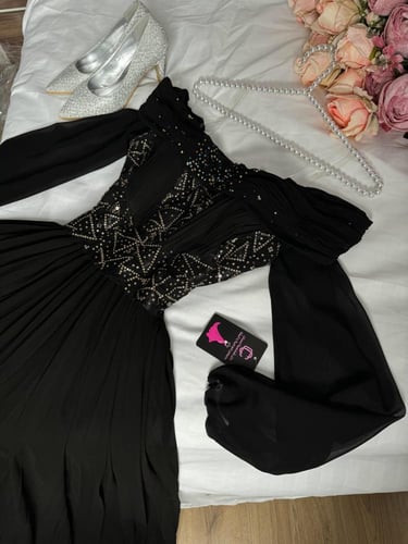 فستان اسود سهرة شيفون صدر ترتر من CUTECCI – لمسة ف...