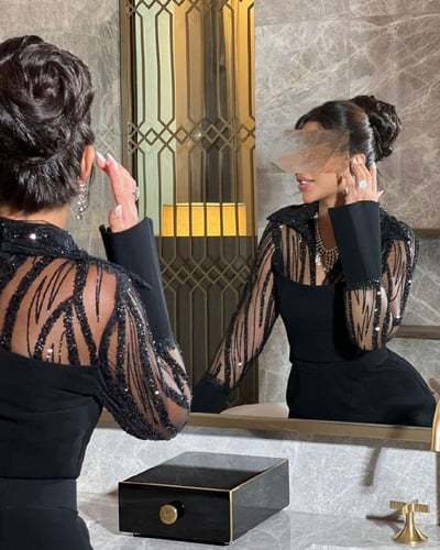 فستان سهرة اسود كريب مميز