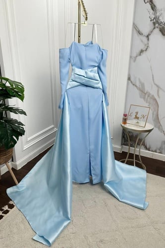 فستان سهرة سماوي تب بتفاصيل ناعمة | Cutecci